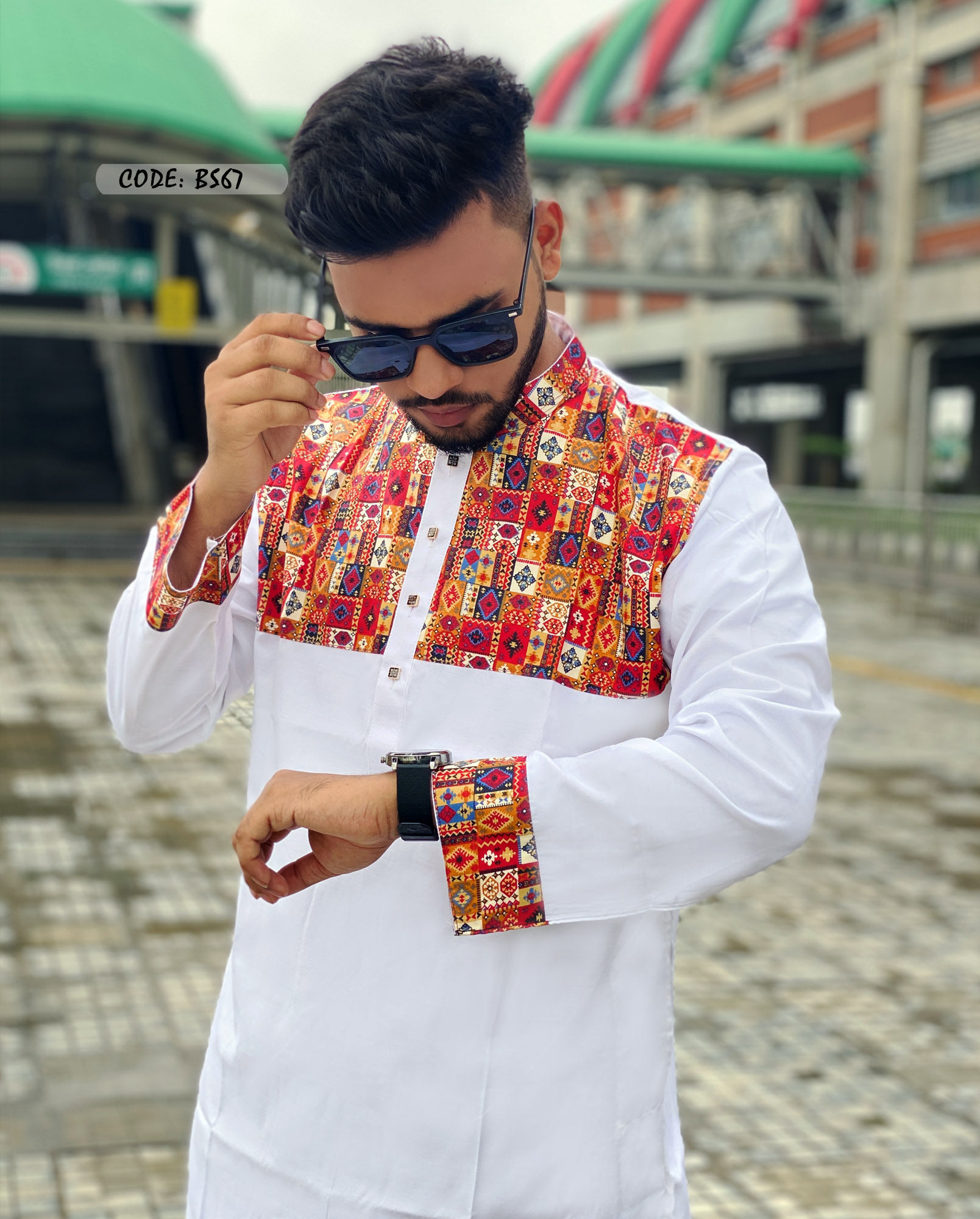 FlexTone Premium Quality Contrast Panjabi/ Color - White