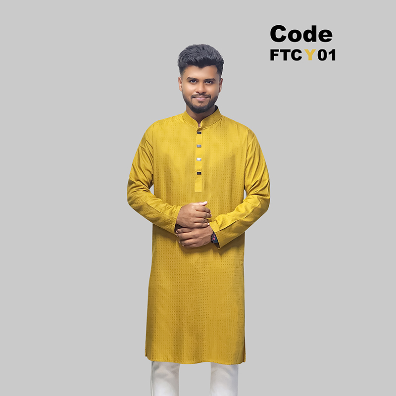 Premium Chinigura Solid Panjabi/ - yellow