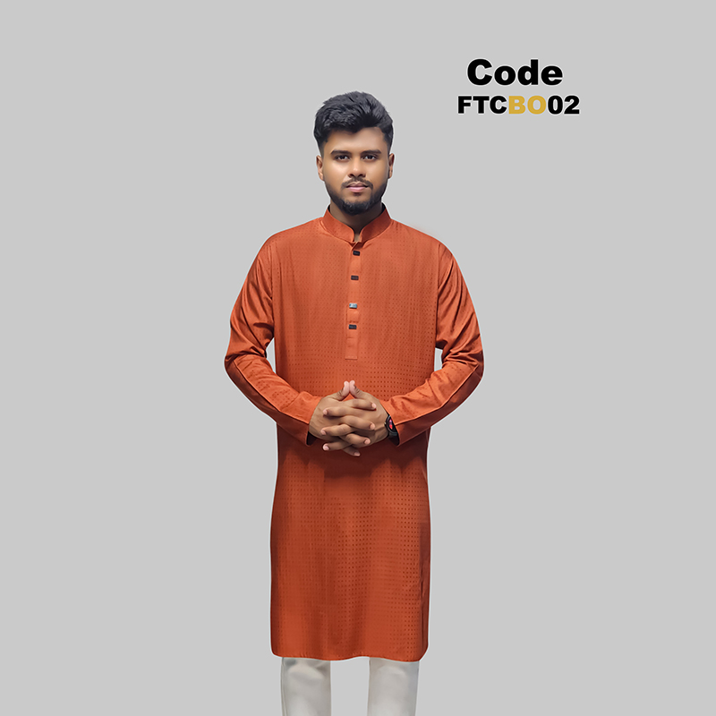 Premium Chinigura Solid Panjabi/ - Tiger Orange