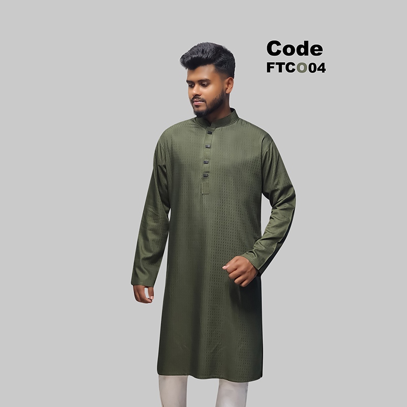 Premium Chinigura Solid Panjabi/ - Oliv