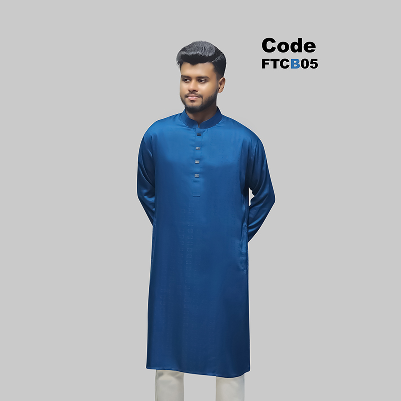 Premium Chinigura Solid Panjabi/ - Petrol Blue