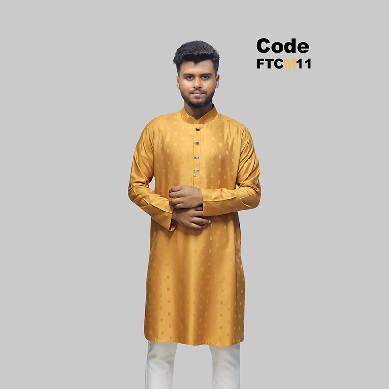 Premium Chinigura Solid Panjabi/ - Lite Mustard